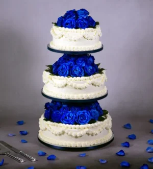 Classic Three Tier with Blue Roses