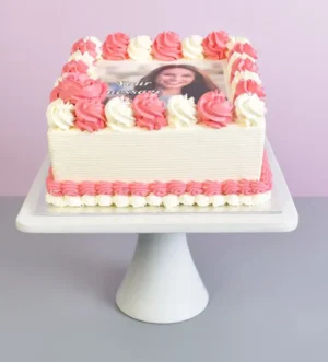 Rose Colour Theme Photo Cake