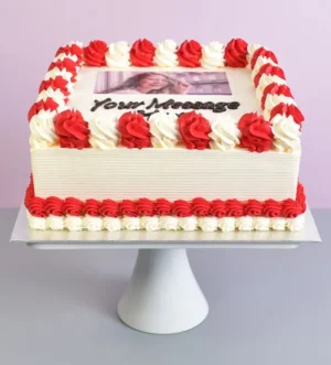 Red & White Photo Cake